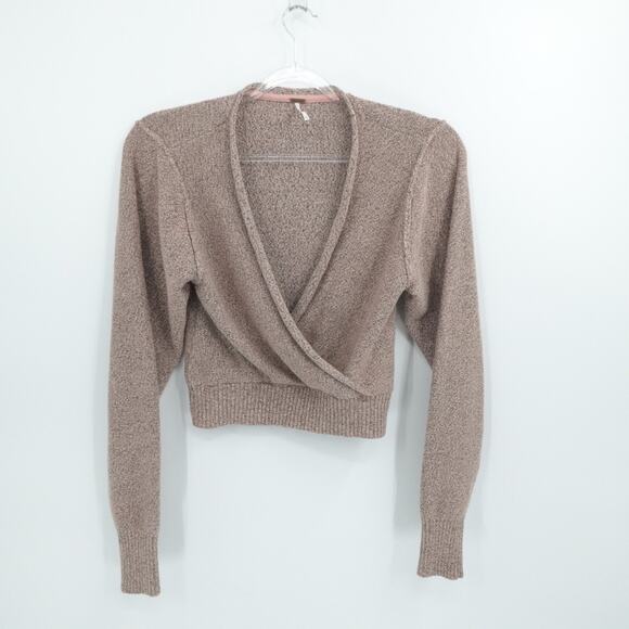 Free People Sweater Womens Medium Rose Gold Knit Wrap Cropped Metallic‎ Shimmer - Picture 1 of 11